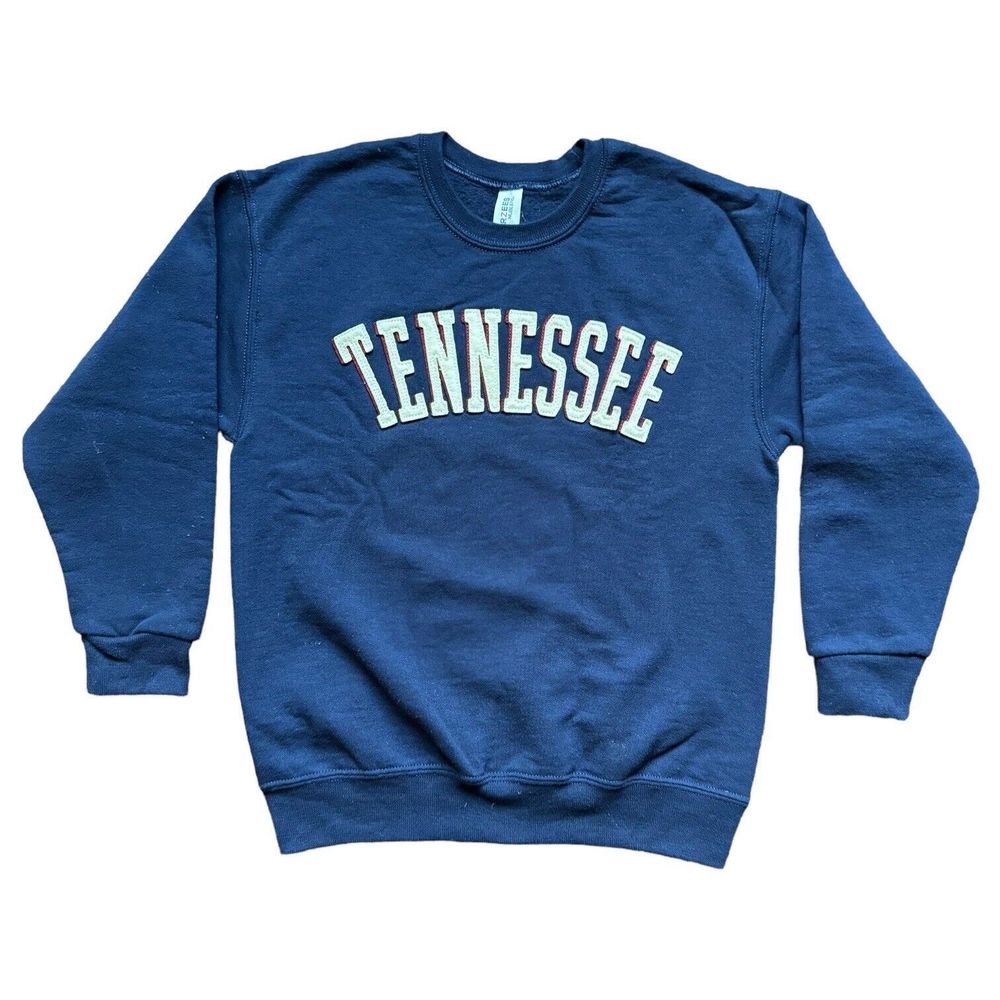 Tennessee Youth Small Pullover Sweatshirt Blue Tackle Twill Fleece Shirt Jerzees